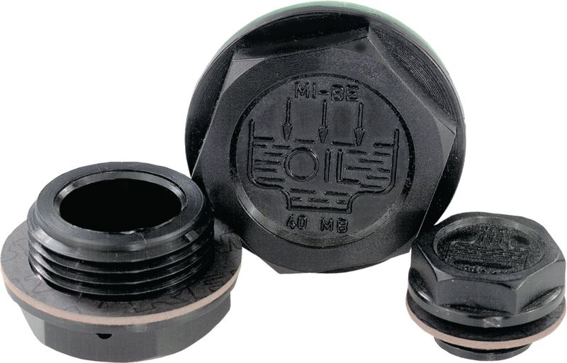 Sealing plugs with filler symbol and vent hole type B, made of plastic ...