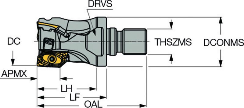 Schaftfräser 90° D=20 L=200 Z03 für Fräsplatten Sandvik R390.11T3